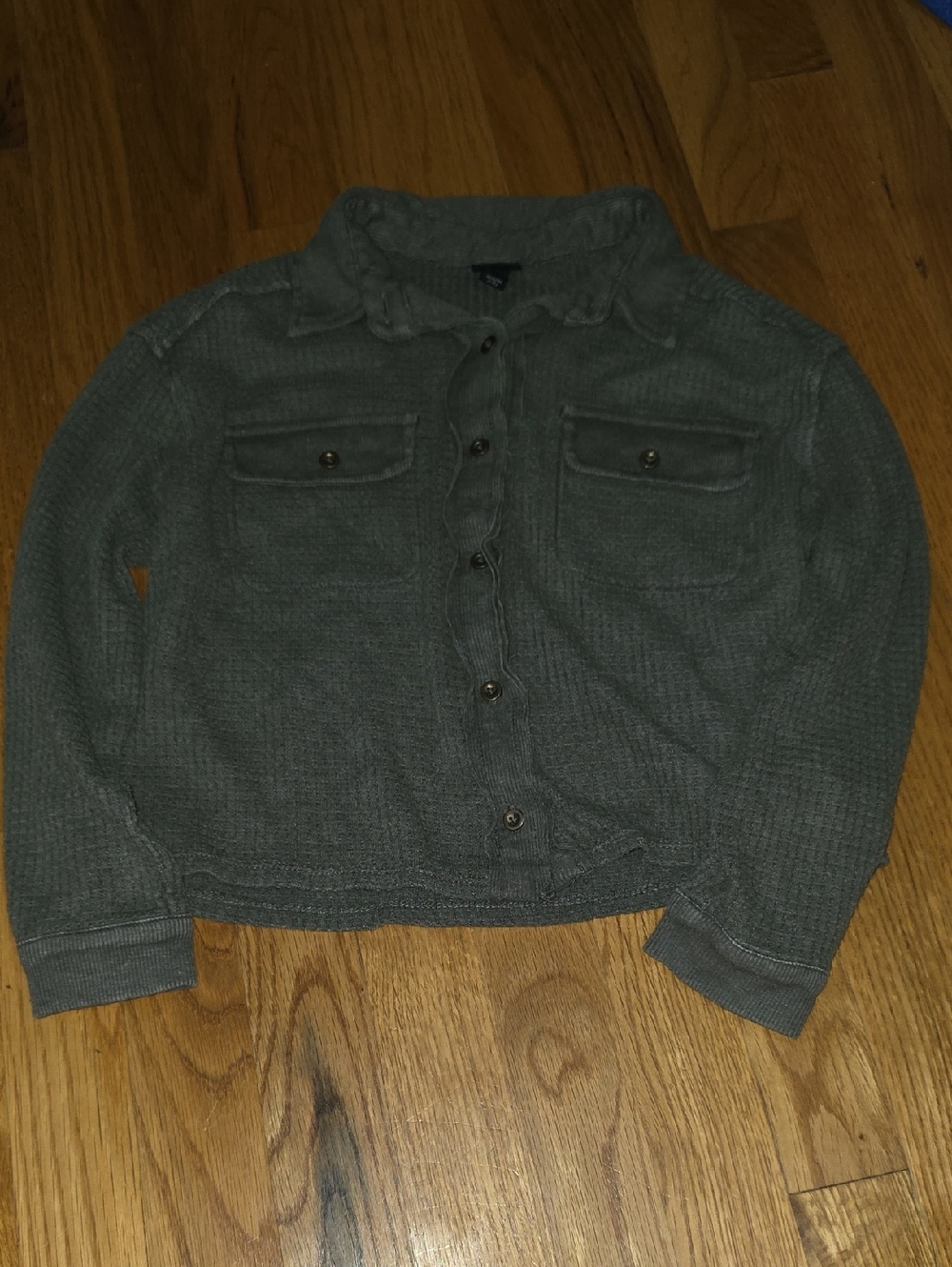 art class Gray Waffle-Knit Button-Up Kids Jacket